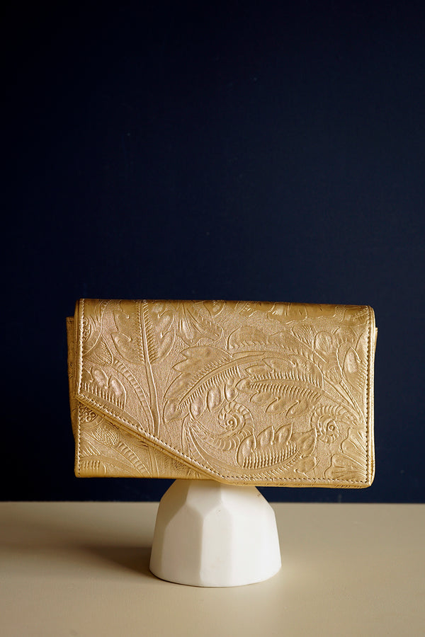 Glamour Gold Leather Box Clutch | Limited Edition