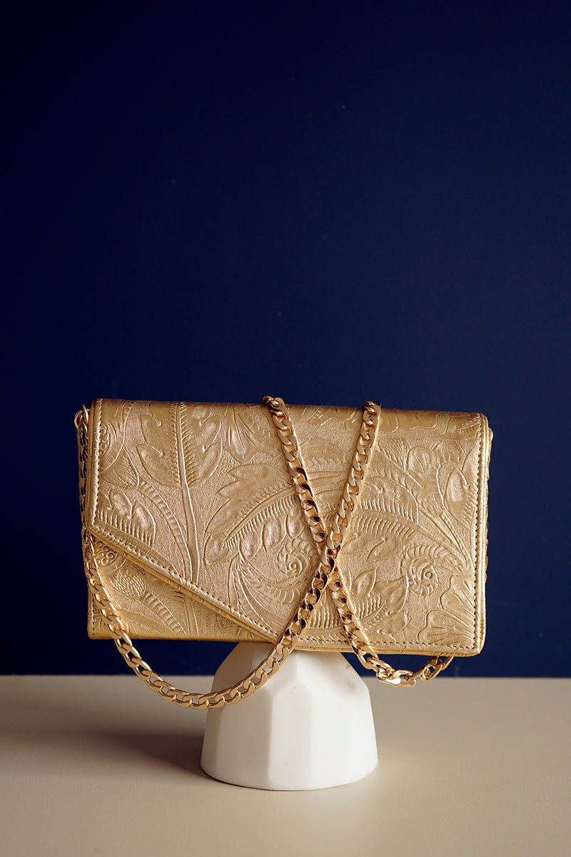 Glamour Gold Leather Box Clutch | Limited Edition