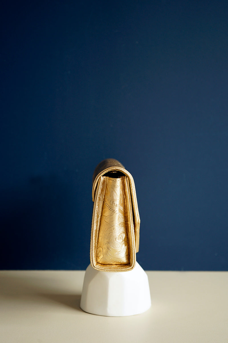 Glamour Gold Leather Box Clutch | Limited Edition